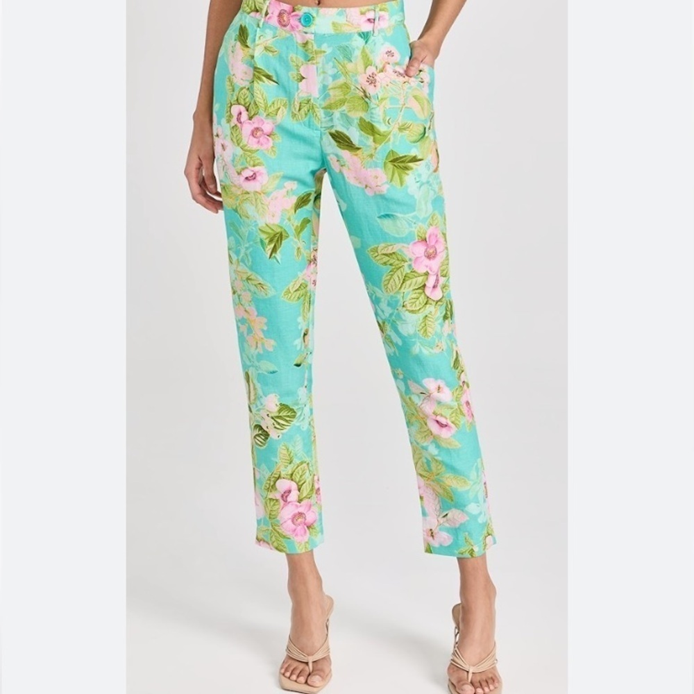 Hemant & Nandita Azra Linen Blend Pant NWT Women's XXL Teal Blue Green